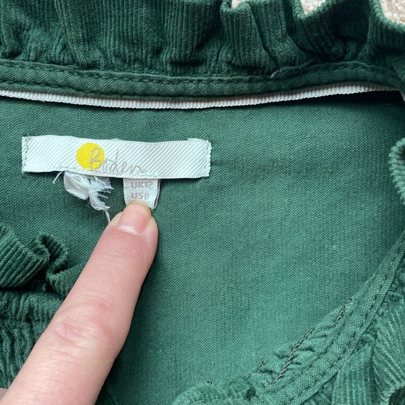 Boden Shirt 8 green Smocked Corduroy High Neck Ruffle Button Up Shirt - Picture 2 of 4